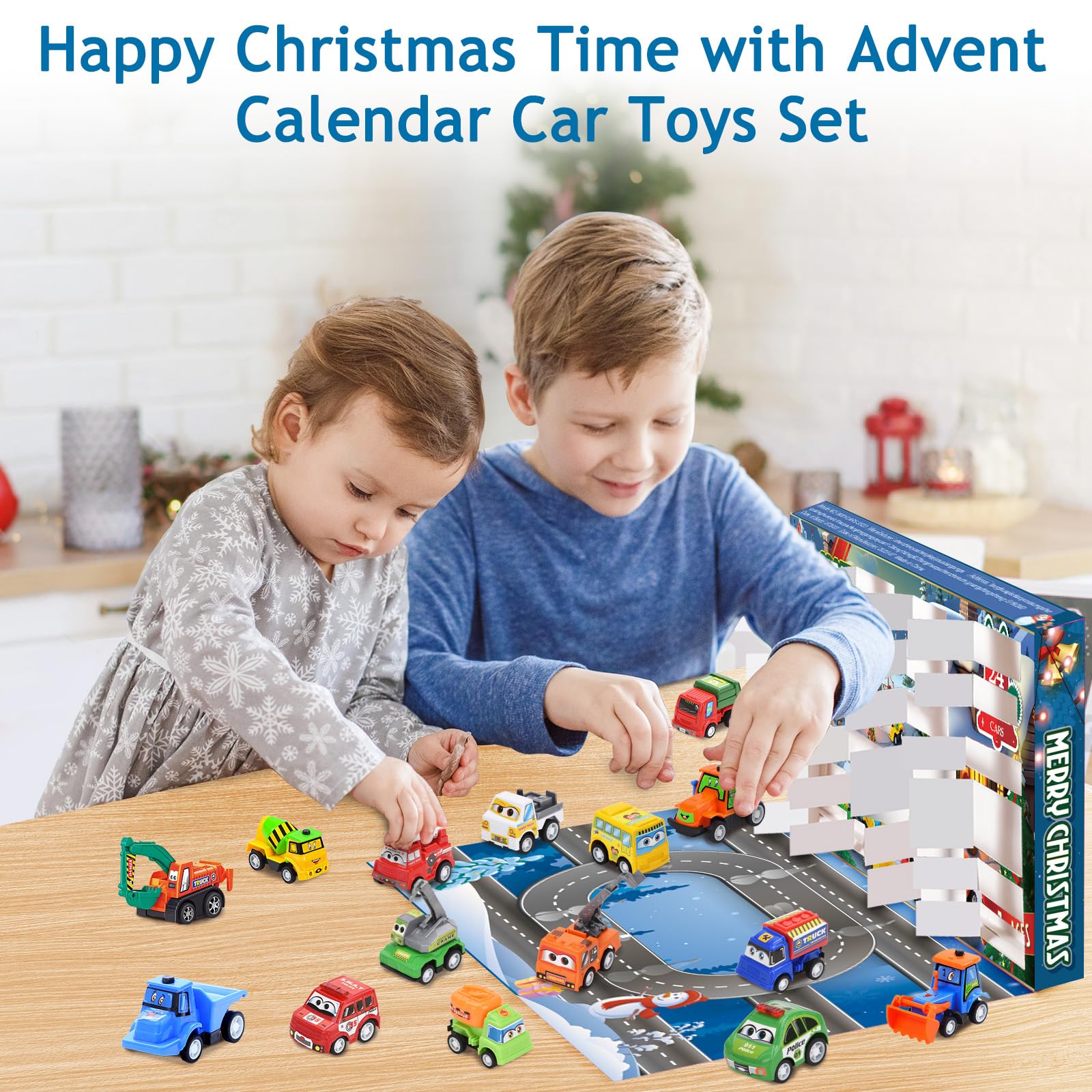 Advent Calendar 2024 for Kids Boys, 24 Days Christmas Countdown Calendar with Cute Pull-Back Cars Vehicles, Holiday Gift Christm